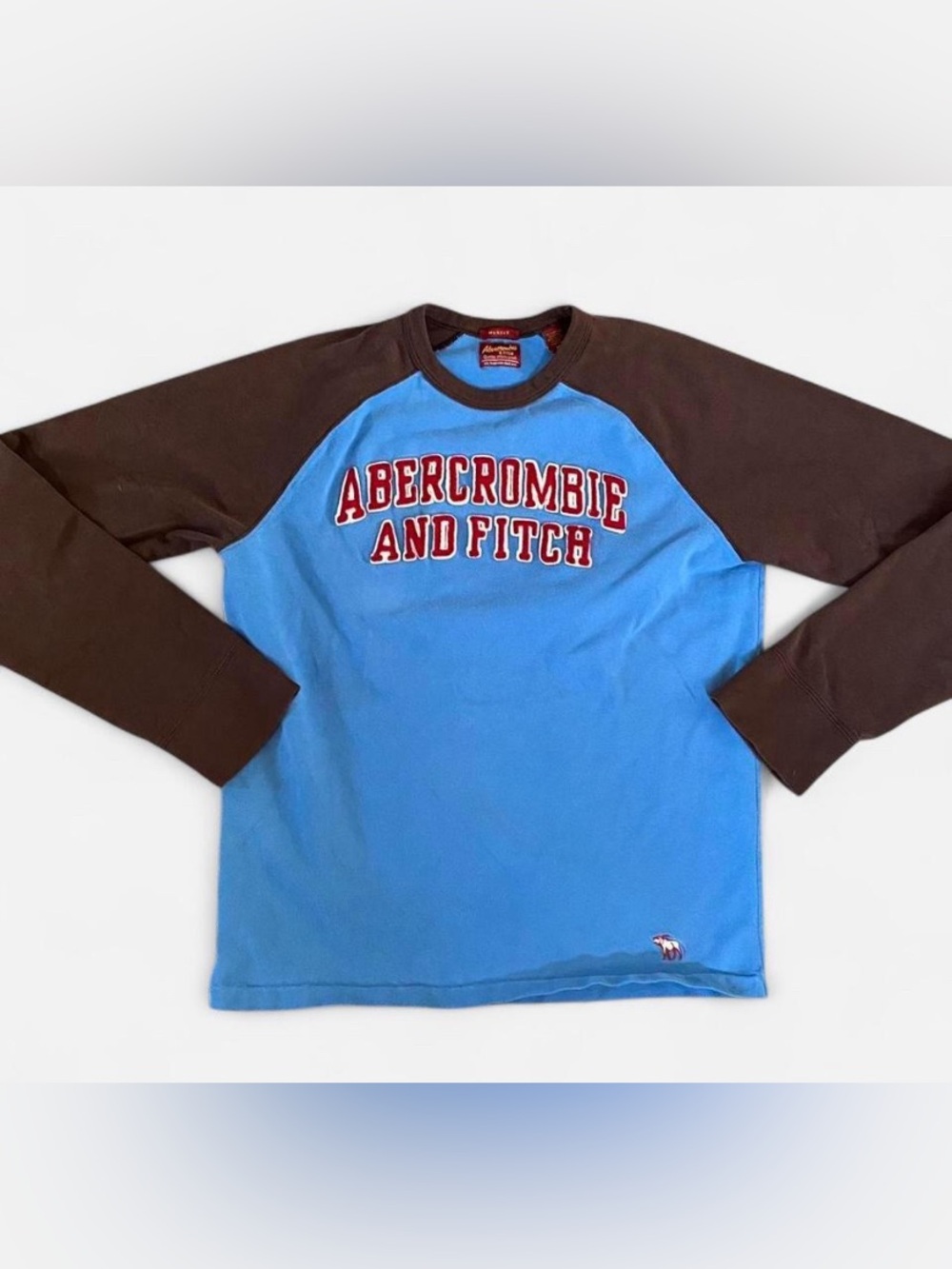 Vintage Y2K Abercrombie & Fitch Muscle Raglan Shirt Brown Blue Spell Out M